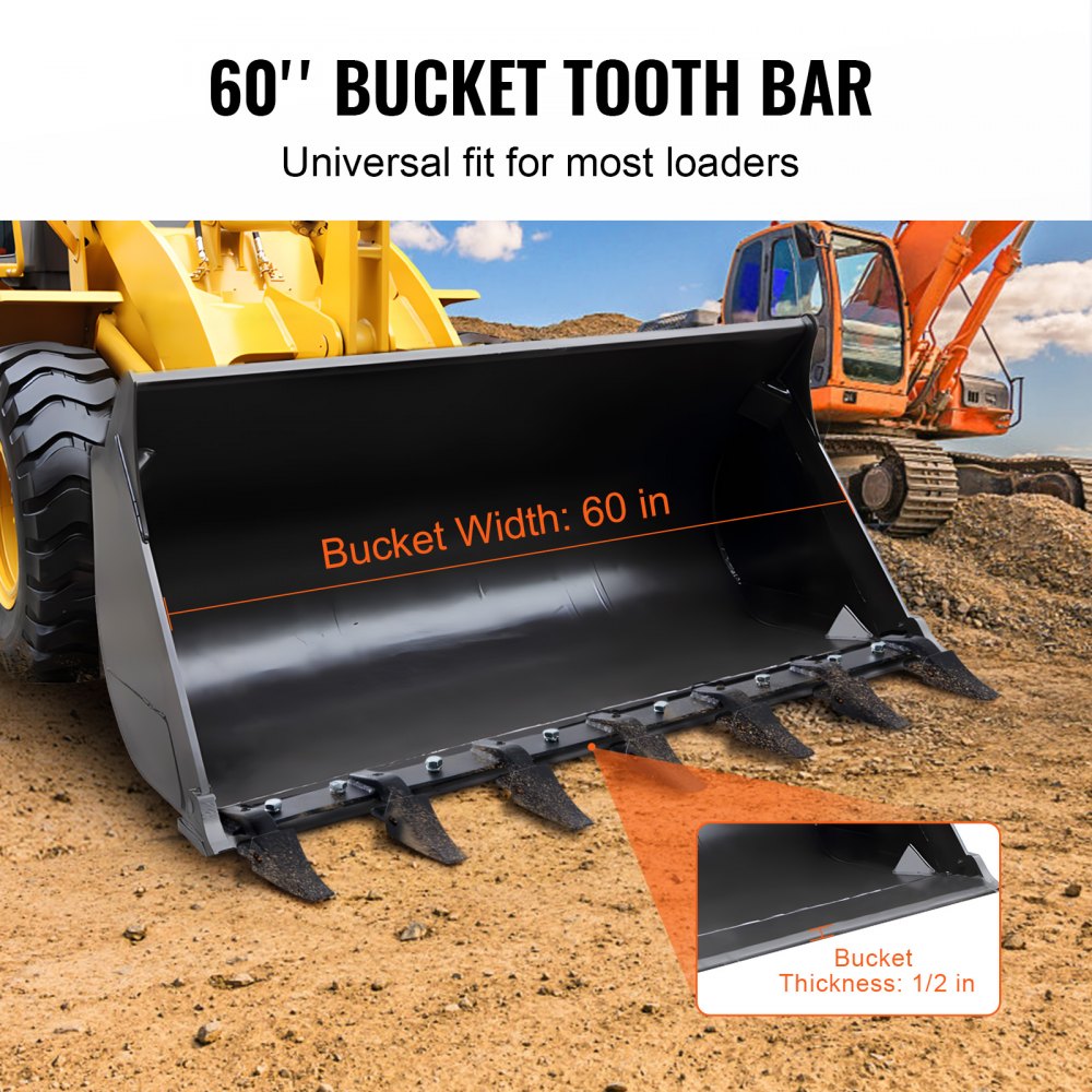 Bostome 60" heavy duty bucket tooth bar with 7 teeth and bolt-on design for loaders.