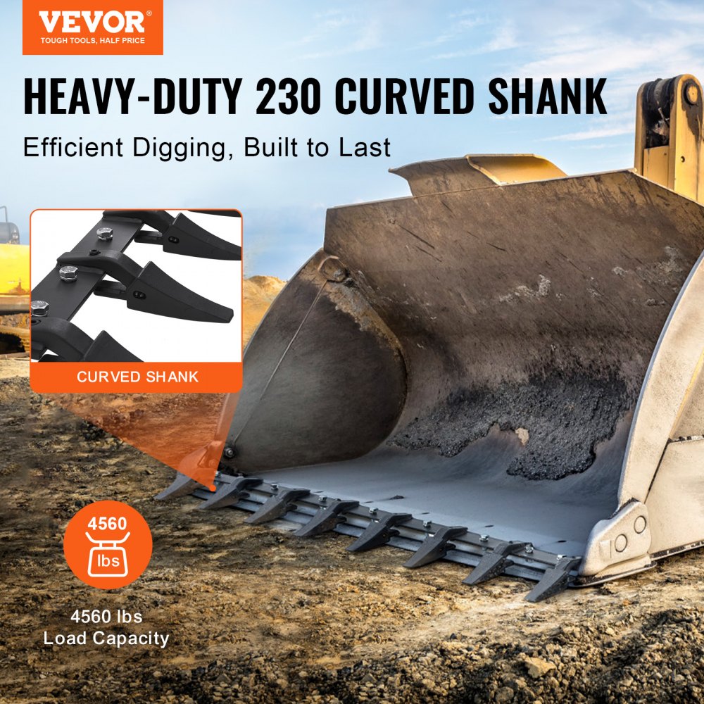 Bucket Tooth Bar, 66``, Heavy Duty Tractor Bucket 8 Teeth Bar for Loader Tractor Skidsteer, 4560 lbs Load-Bearing Capacity Bolt On Design, for Efficient Soil Excavation and Bucket Protection