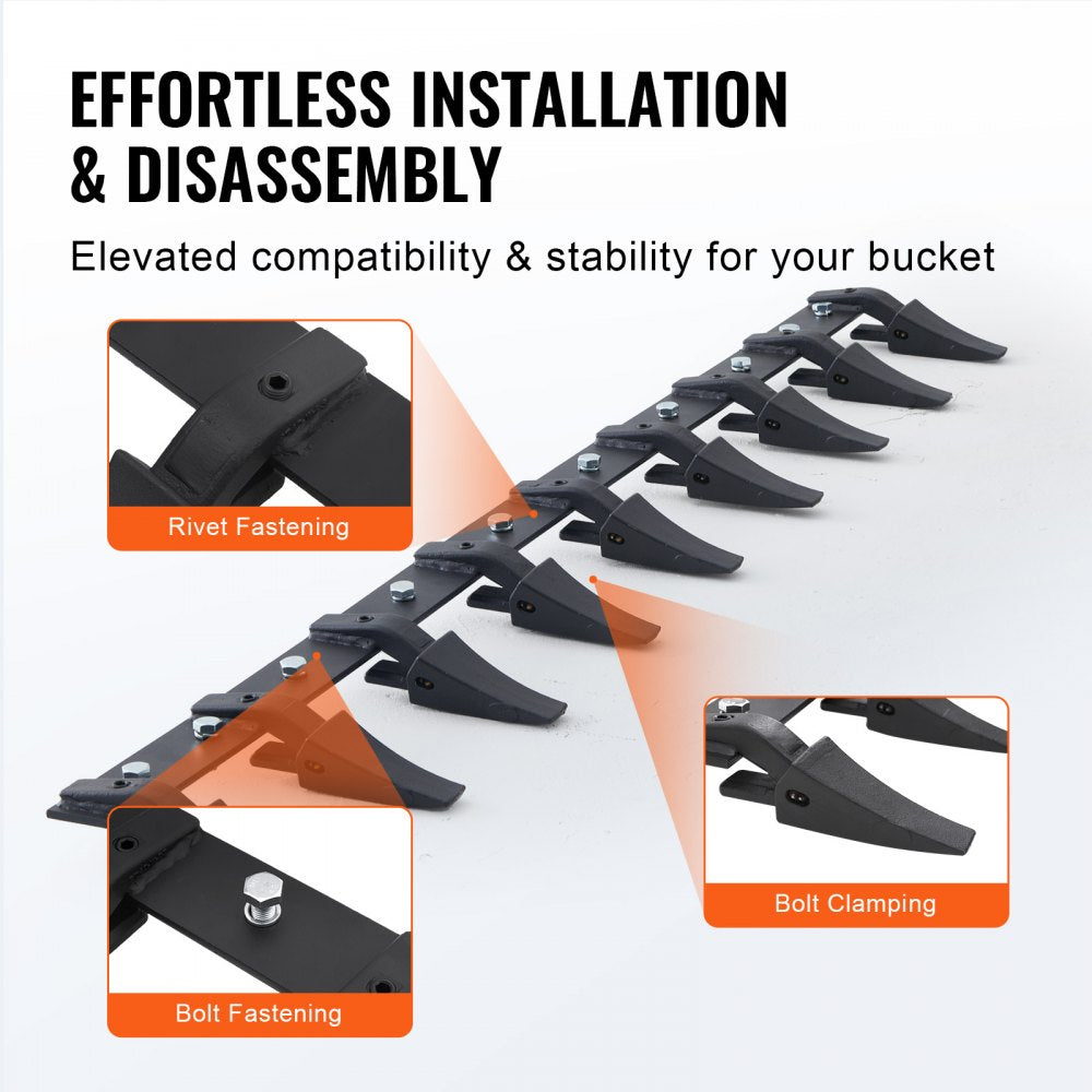 Bostome 72" heavy duty bucket tooth bar with 9 teeth for tractor loader attachment.