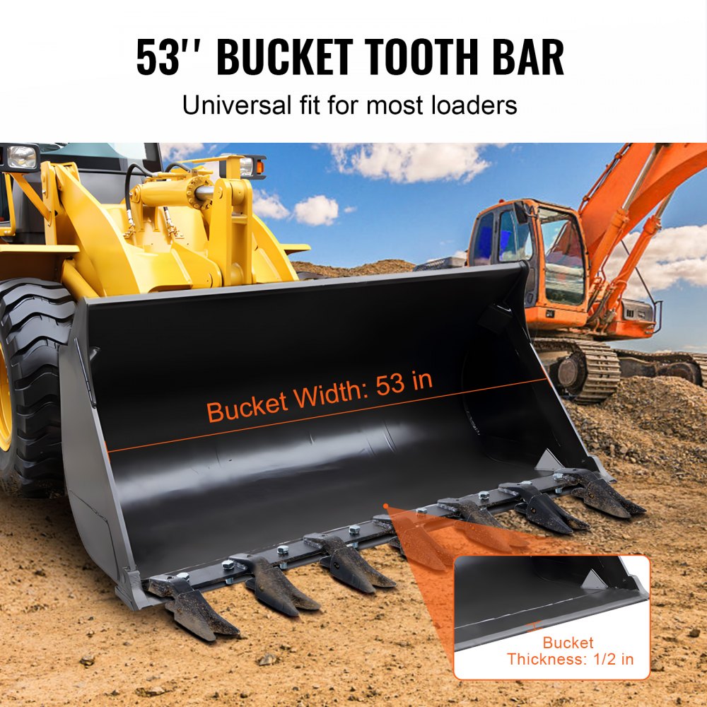 Bucket Tooth Bar, 53``, Heavy Duty Tractor Bucket Teeth Bar for Sub-Compact Tractor Loader, 4560 lbs Load-Bearing Capacity, Fits Bucket Cutting Edges Sized 1/2" or Less with No Drilling Required