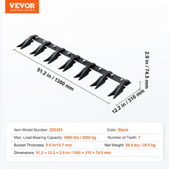 Bucket Tooth Bar, 53``, Heavy Duty Tractor Bucket Teeth Bar for Sub-Compact Tractor Loader, 4560 lbs Load-Bearing Capacity, Fits Bucket Cutting Edges Sized 1/2" or Less with No Drilling Required
