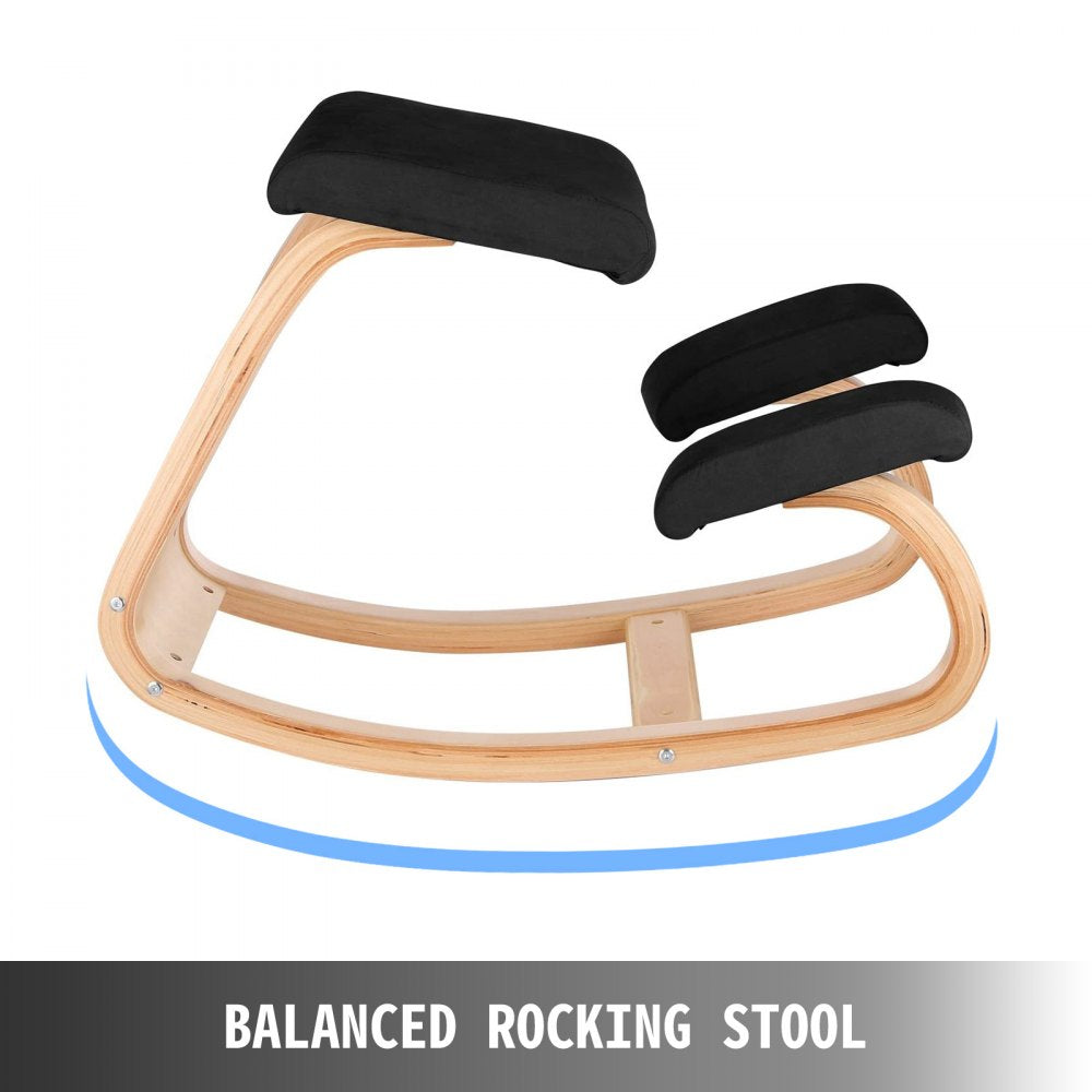 Wooden Ergonomic Kneeling Chair Memory Seat Cushion Relieving Body Black