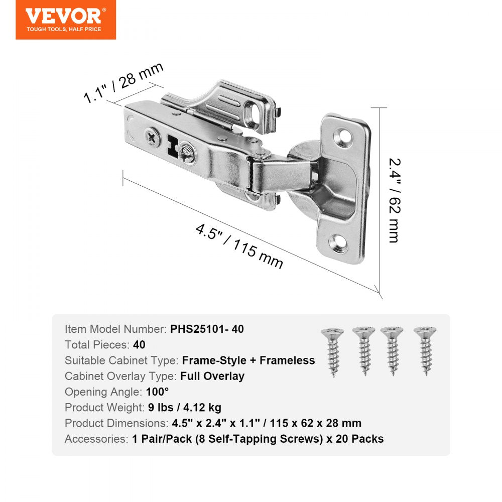 Cabinet Door Hinges 40 Packs Full Overlay Soft Close for Framed/Frameless