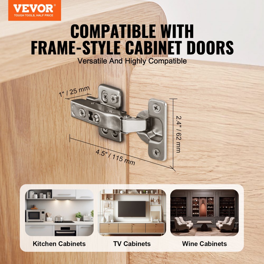 Cabinet Door Hinges 50 Packs Full Overlay Soft Close for Frameless Type
