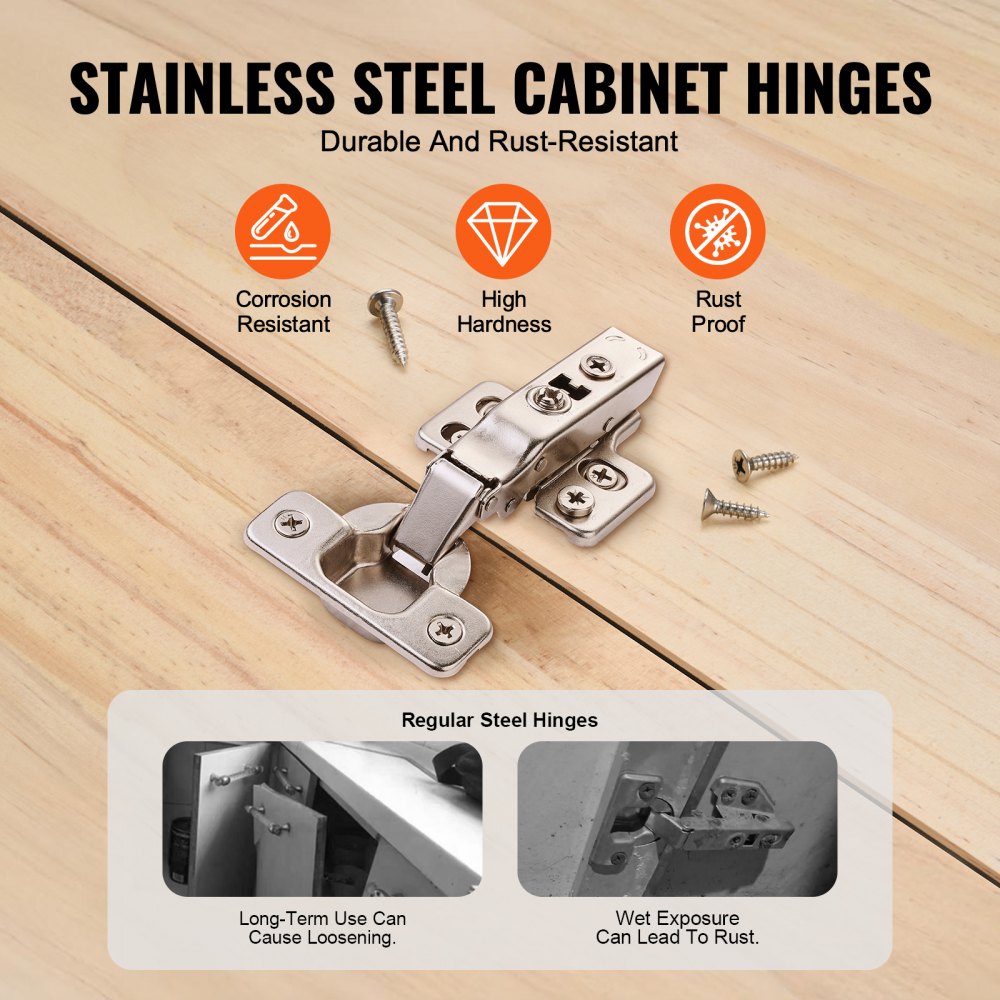 Cabinet Door Hinges 50 Packs Full Overlay Soft Close for Frameless Type