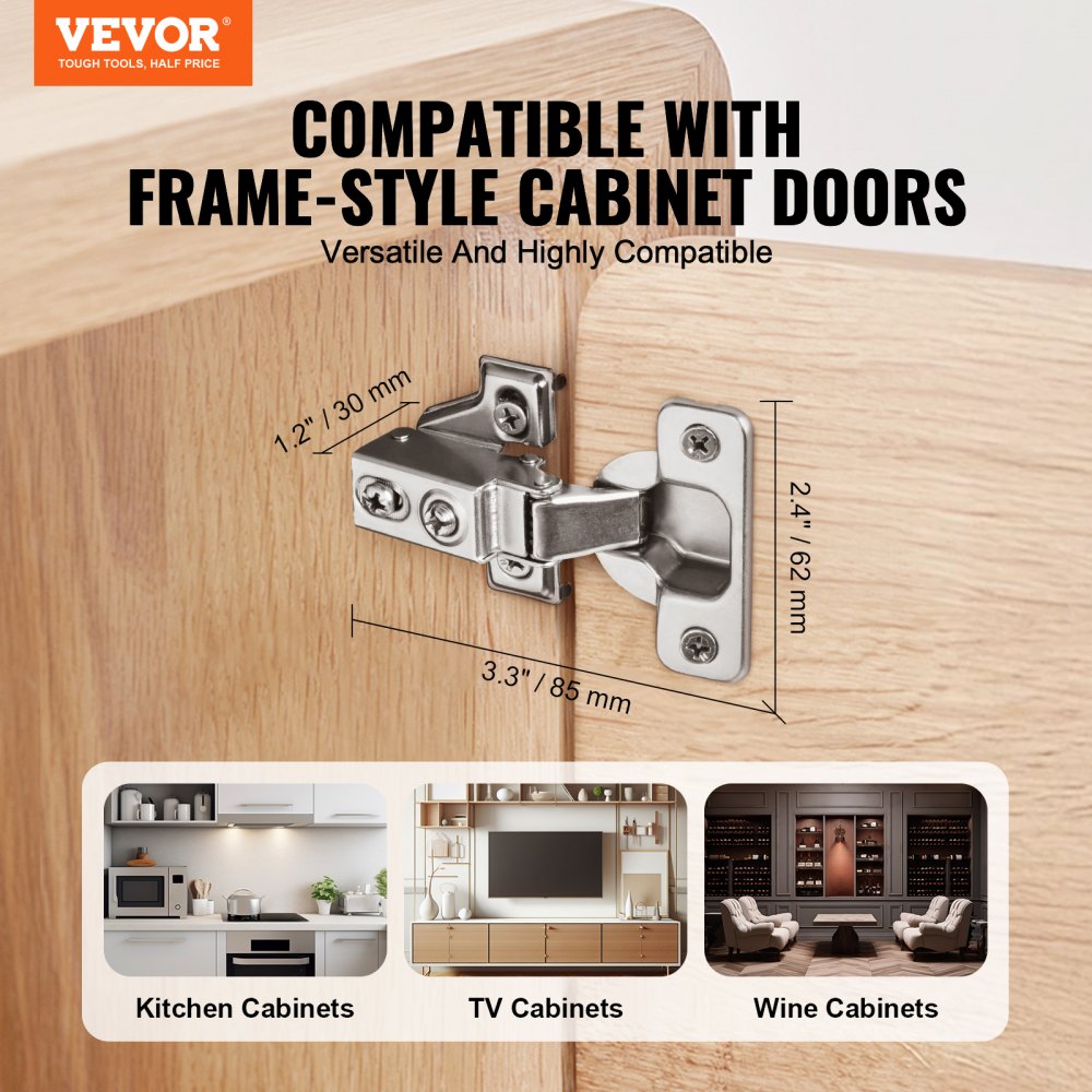 Cabinet Door Hinges 60 Packs Partial Overlay Soft Close for Framed/Frameless