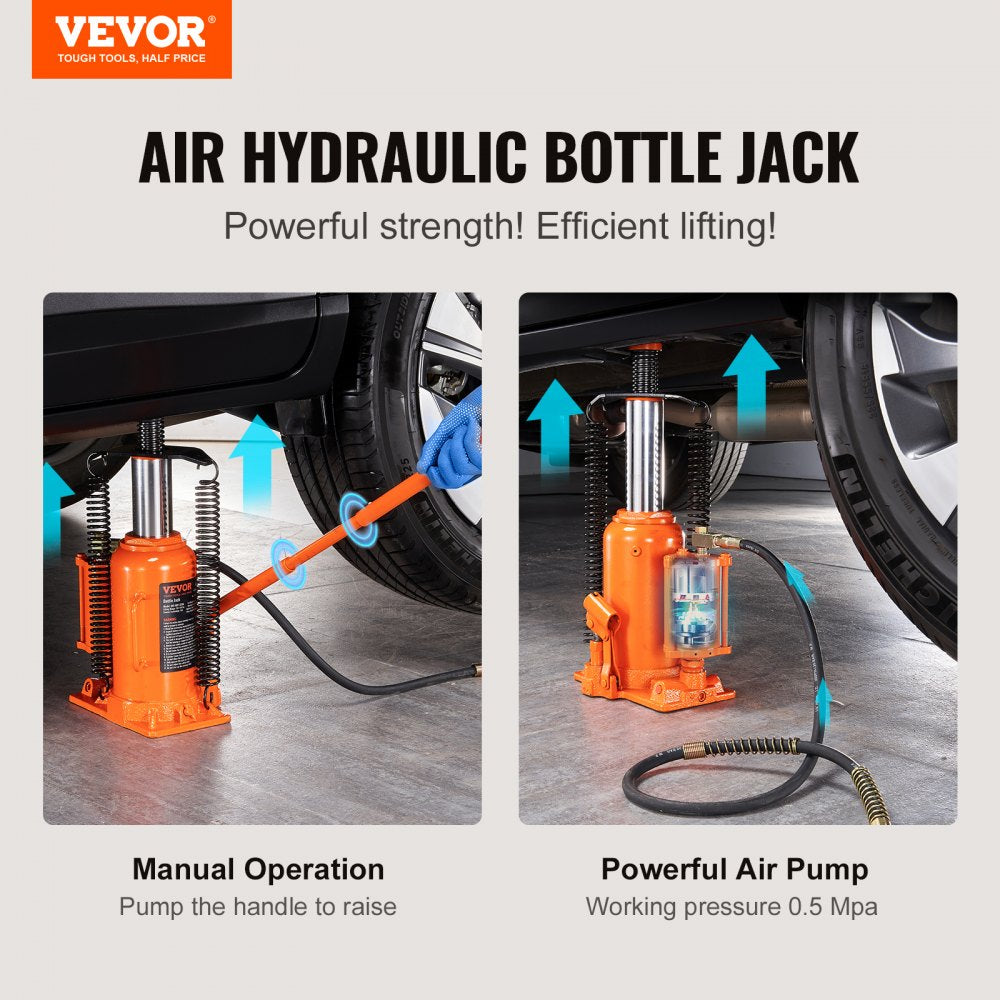 Air Hydraulic Bottle Jack, 20 Ton/40000 LBS All Welded Bottle Jack, 10.4-19.7 inch Lifting Range, Manual Handle and Air Pump, for Car, Pickup, Truck, RV, Auto Repair, Industrial Engineering