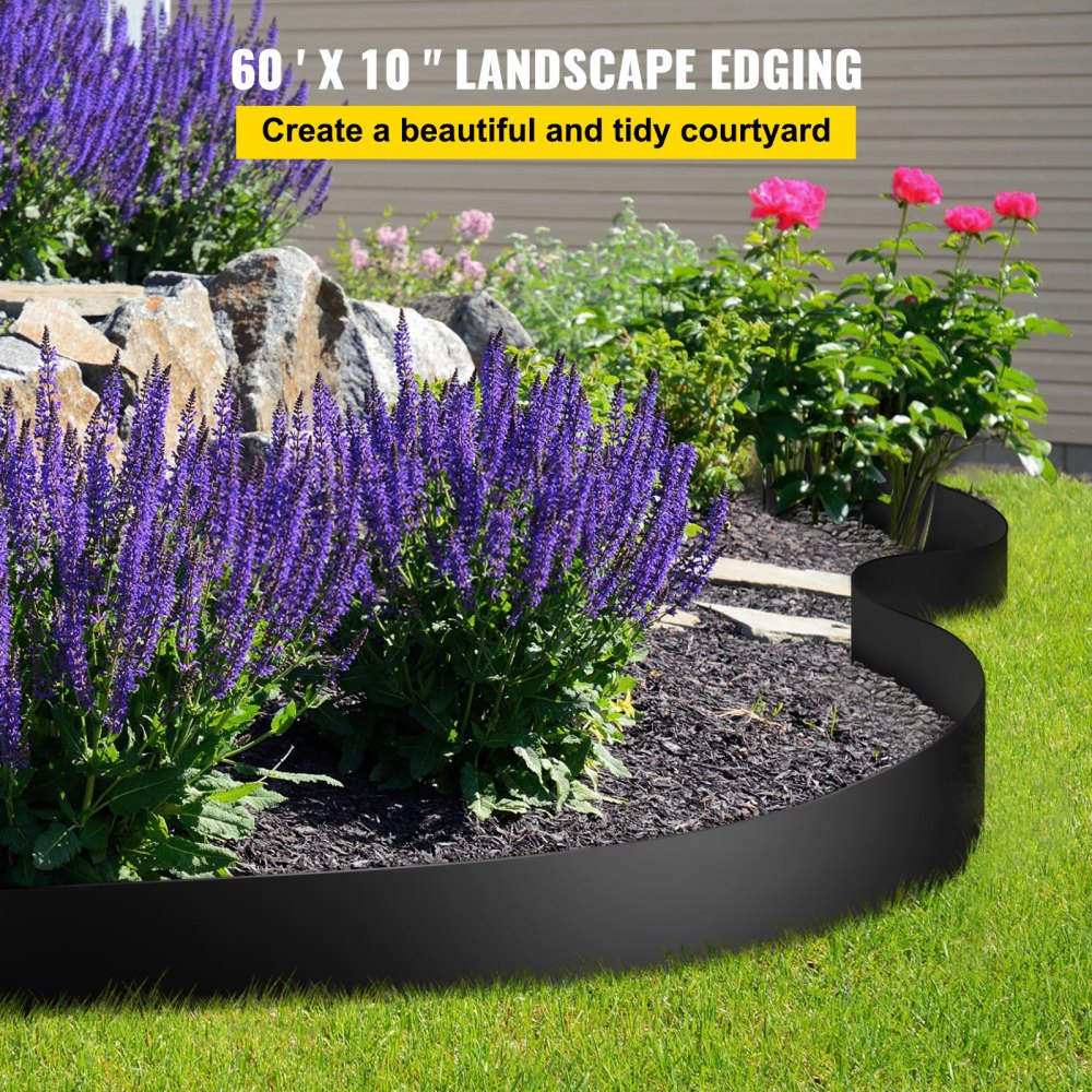 Landscape Edging, 10 inch Depth 60 ft Total Length, Recycled HDPE Coiled Terrace Board, Flexible Bender Border for Landscaping, Lawn, Garden, Yard, Against Invading Weeds, Black