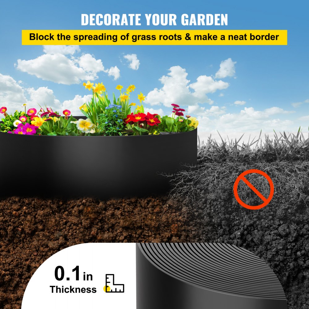 Landscape Edging, 10 inch Depth 60 ft Total Length, Recycled HDPE Coiled Terrace Board, Flexible Bender Border for Landscaping, Lawn, Garden, Yard, Against Invading Weeds, Black