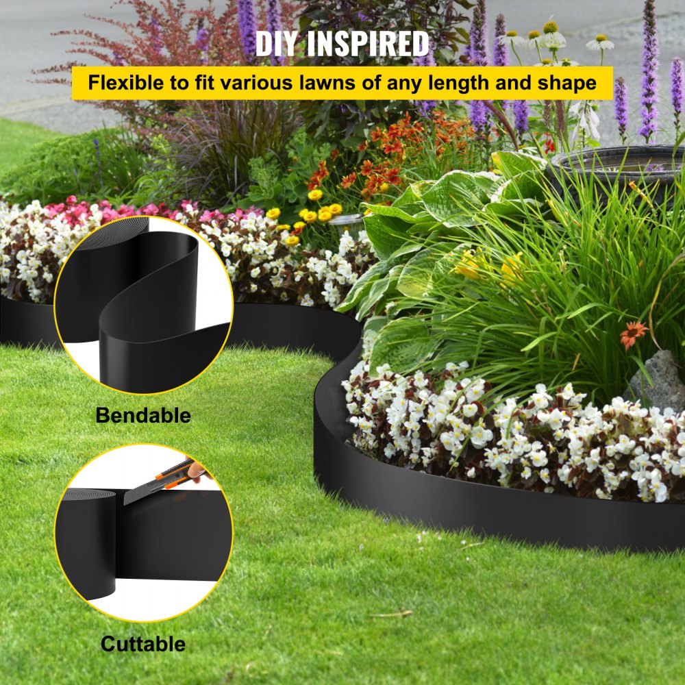 Landscape Edging, 10 inch Depth 60 ft Total Length, Recycled HDPE Coiled Terrace Board, Flexible Bender Border for Landscaping, Lawn, Garden, Yard, Against Invading Weeds, Black