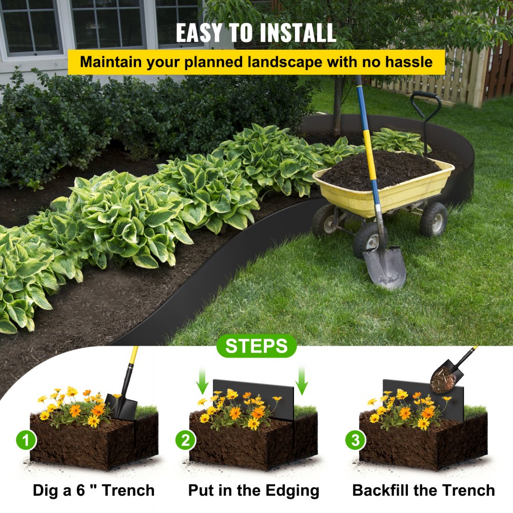 Landscape Edging, 10 inch Depth 60 ft Total Length, Recycled HDPE Coiled Terrace Board, Flexible Bender Border for Landscaping, Lawn, Garden, Yard, Against Invading Weeds, Black