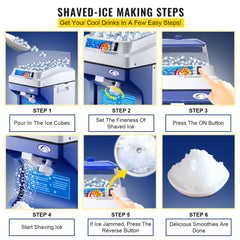110V Commercial Ice Shaver Crusher 441LBS/H with 11LBS Hopper, 300W Tabletop Electric Snow Cone Maker 320 RPM Rotate Speed Perfect For Parties Events Snack Bar