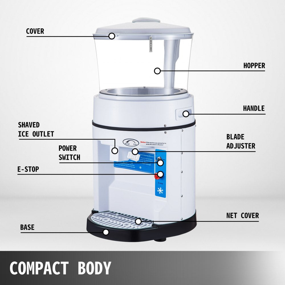 110V Commercial Ice Shaver Crusher 1100LBS/H with 17.6 LBS Hopper, 350W Tabletop Electric Snow Cone Maker 320 RPM Rotate Speed Perfect For Parties Events Snack Bar