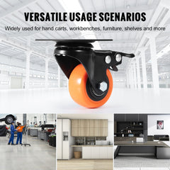 Caster Wheels, 2-inch Swivel Plate Casters, Set of 4, with Security Dual Locking No Noise PVC Wheels, Heavy Duty 150 lbs Load Capacity Per Caster, Non-Marking Wheels for Cart Furniture Workbench