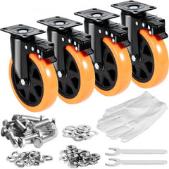 Caster Wheels, 6-inch Swivel Plate Casters, Set of 4, with Security A/B Locking No Noise PVC Wheels, Heavy Duty 700 lbs Load Capacity Per Caster, Non-Marking Wheels for Cart Furniture Workbench