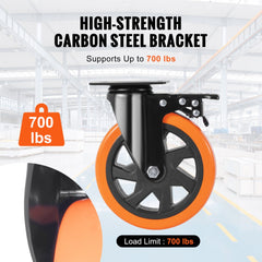 Caster Wheels, 6-inch Swivel Plate Casters, Set of 4, with Security A/B Locking No Noise PVC Wheels, Heavy Duty 700 lbs Load Capacity Per Caster, Non-Marking Wheels for Cart Furniture Workbench