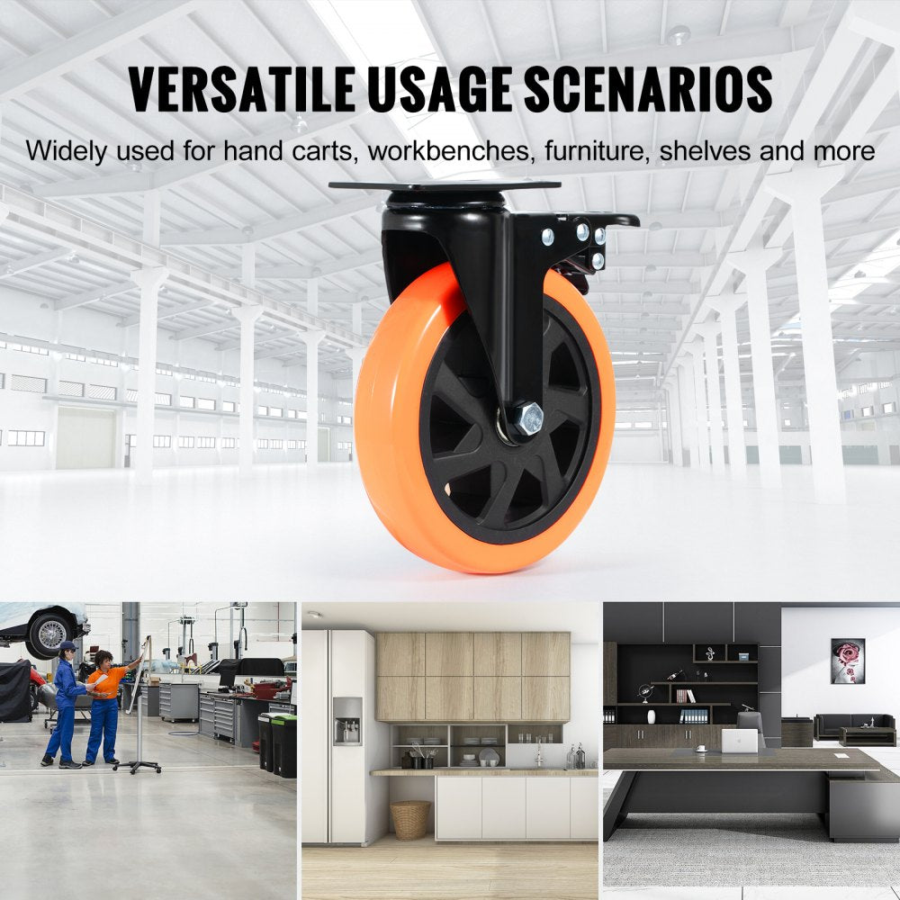 Caster Wheels, 6-inch Swivel Plate Casters, Set of 4, with Security A/B Locking No Noise PVC Wheels, Heavy Duty 700 lbs Load Capacity Per Caster, Non-Marking Wheels for Cart Furniture Workbench