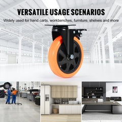 Caster Wheels, 6-inch Swivel Plate Casters, Set of 4, with Security A/B Locking No Noise PVC Wheels, Heavy Duty 700 lbs Load Capacity Per Caster, Non-Marking Wheels for Cart Furniture Workbench