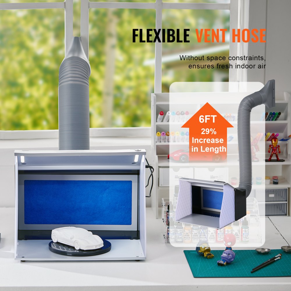Bostome Portable Airbrush Spray Booth Kit with dual fans and four LED lights for precise painting.