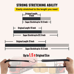 Rubber Bungee Cords, 11 Pack 9", 21 Pack 15", 21 Pack 21", Natural Rubber Tie Down Straps w/S Hooks, Heavy Duty Assorted Sizes Outdoor Tarp Straps for Securing Flatbed Trailers, Canvases, Cargo