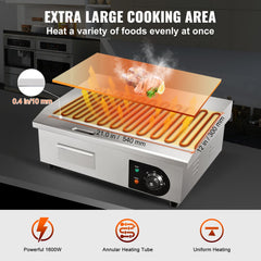 Commercial Electric Griddle, 21", 1600W Countertop Flat Top Grill, Stainless Steel Teppanyaki Grill with Non Stick Iron Cooking Plate, 122-572℉ Adjustable Temp Control 2 Shovels & Brushes, 110V
