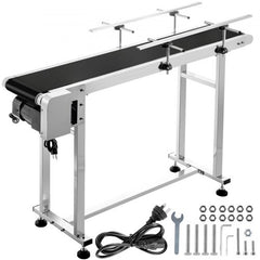Length 59-Inch Belt Conveyor, Width 15.7-Inch PVC Conveyor Belt, Motorized Conveyor Industrial Transport Conveyor, w/Double Guardrails Anti-Static Adjustable Conveyor Table