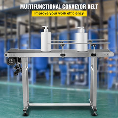 Length 59-Inch Belt Conveyor, Width 15.7-Inch PVC Conveyor Belt, Motorized Conveyor Industrial Transport Conveyor, w/Double Guardrails Anti-Static Adjustable Conveyor Table