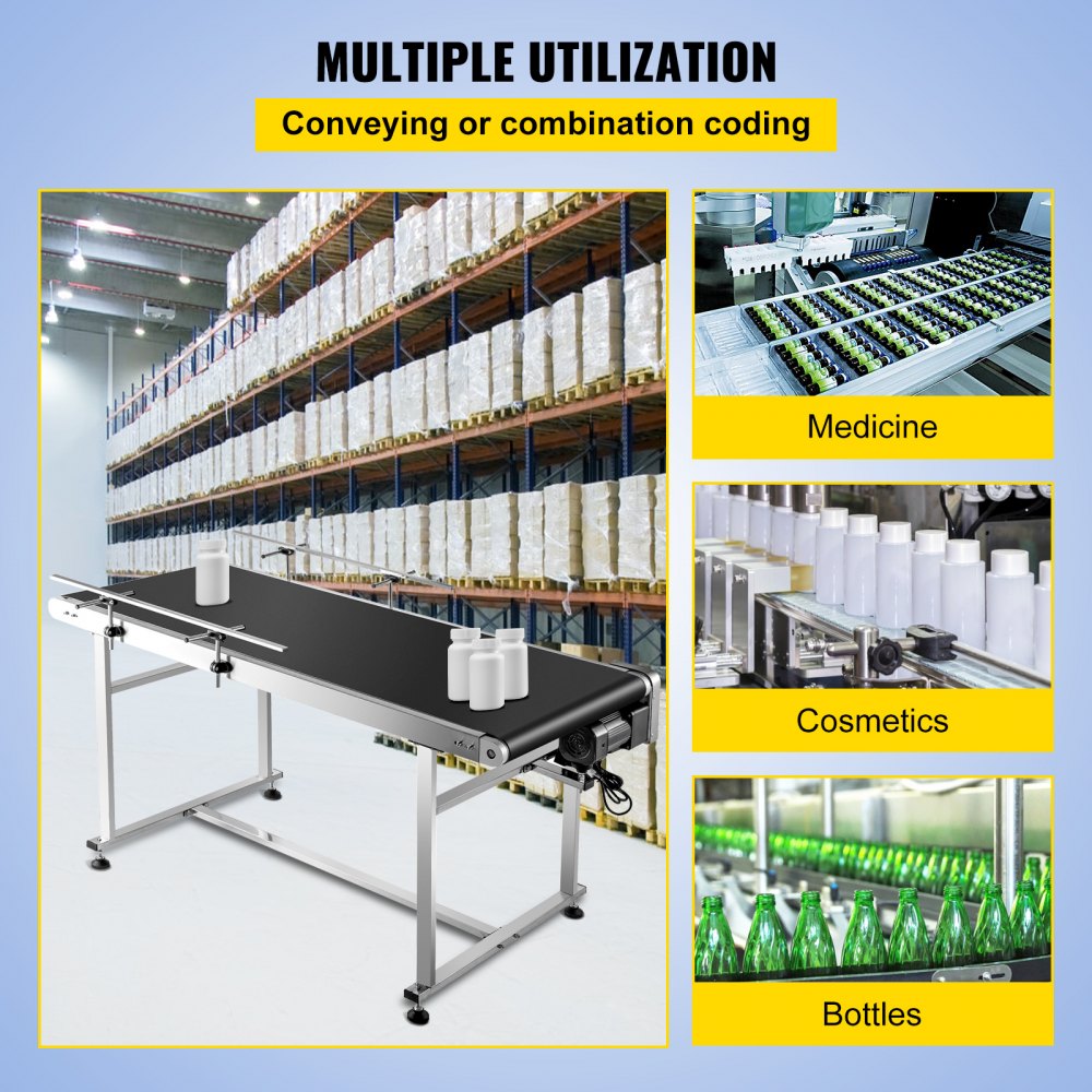 Belt Conveyor Length 59-Inch, PVC Conveyor Belt Width 19.7-Inch, Motorized Conveyor Industrial Transport Conveyor w/ Double Guardrails Anti-static Adjustable Conveyor Table Electric Handling