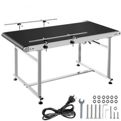 Belt Conveyor Length 59-Inch, PVC Conveyor Belt Width 23.6-Inch, Motorized Conveyor Industrial Transport Conveyor w/ Double Guardrails Anti-static Adjustable Conveyor Table Electric Handling