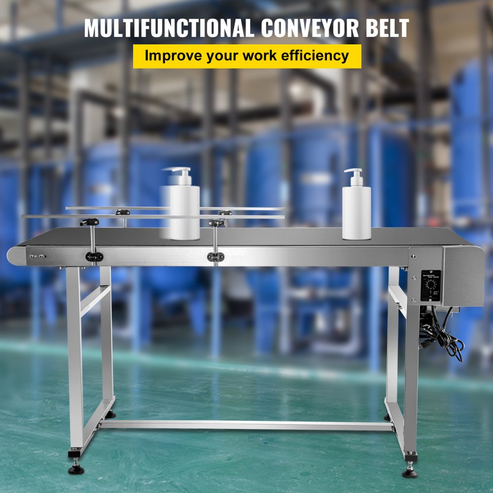 Belt Conveyor Length 59-Inch, PVC Conveyor Belt Width 23.6-Inch, Motorized Conveyor Industrial Transport Conveyor w/ Double Guardrails Anti-static Adjustable Conveyor Table Electric Handling