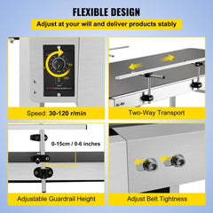 Belt Conveyor Length 59-Inch, PVC Conveyor Belt Width 23.6-Inch, Motorized Conveyor Industrial Transport Conveyor w/ Double Guardrails Anti-static Adjustable Conveyor Table Electric Handling