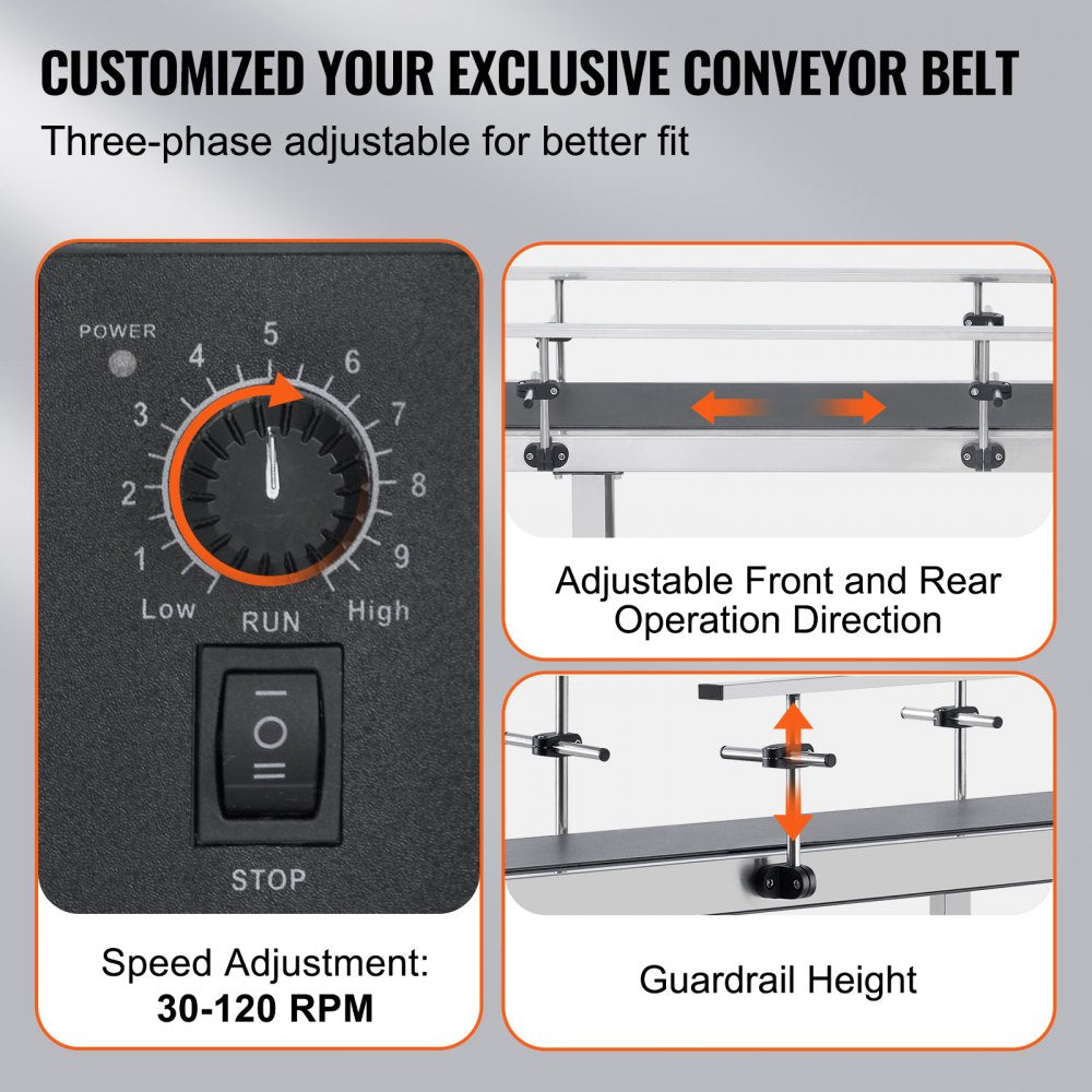 Belt Conveyor, 47 x 7.8 inch Conveyor Table, Heavy Duty Stainless Steel Motorized Belt Conveyor for Inkjet Coding Applications Powered PVC Belt Anti-Static Adjustable Speed (Double Guardrail)