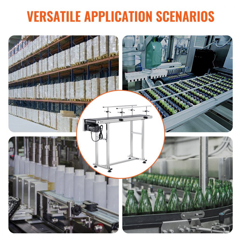Belt Conveyor, 47 x 7.8 inch Conveyor Table, Heavy Duty Stainless Steel Motorized Belt Conveyor for Inkjet Coding Applications Powered PVC Belt Anti-Static Adjustable Speed (Double Guardrail)