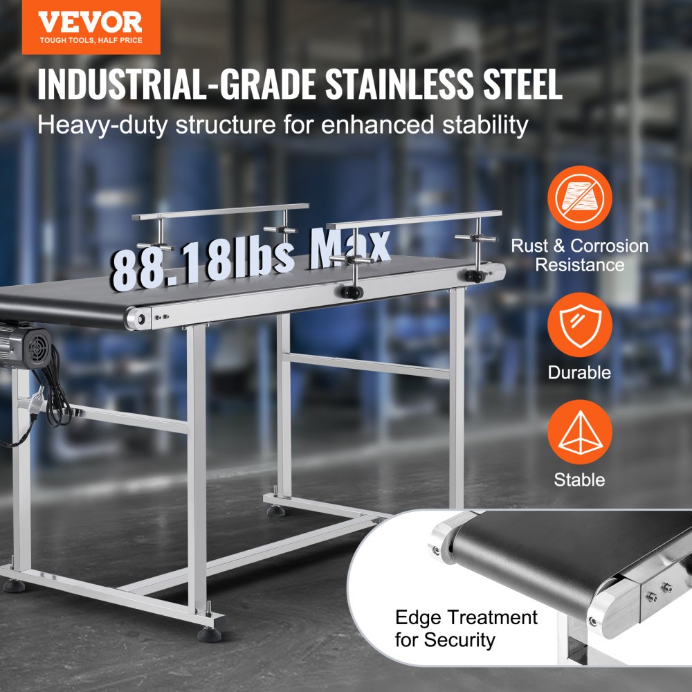 Belt Conveyor, 59 x 19.7 inch Conveyor Table, Heavy Duty Stainless Steel Motorized Belt Conveyor for Inkjet Coding Applications Powered PVC Belt Anti-Static Adjustable Speed (Double Guardrail)