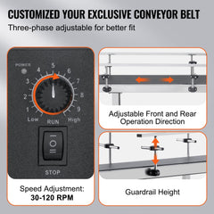 Belt Conveyor, 59 x 19.7 inch Conveyor Table, Heavy Duty Stainless Steel Motorized Belt Conveyor for Inkjet Coding Applications Powered PVC Belt Anti-Static Adjustable Speed (Double Guardrail)