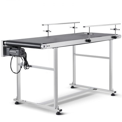Belt Conveyor, 59 x 23.6 inch Conveyor Table, Heavy Duty Stainless Steel Motorized Belt Conveyor for Inkjet Coding Applications Powered PVC Belt Anti-Static Adjustable Speed (Double Guardrail)