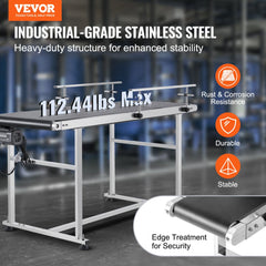 Belt Conveyor, 59 x 23.6 inch Conveyor Table, Heavy Duty Stainless Steel Motorized Belt Conveyor for Inkjet Coding Applications Powered PVC Belt Anti-Static Adjustable Speed (Double Guardrail)