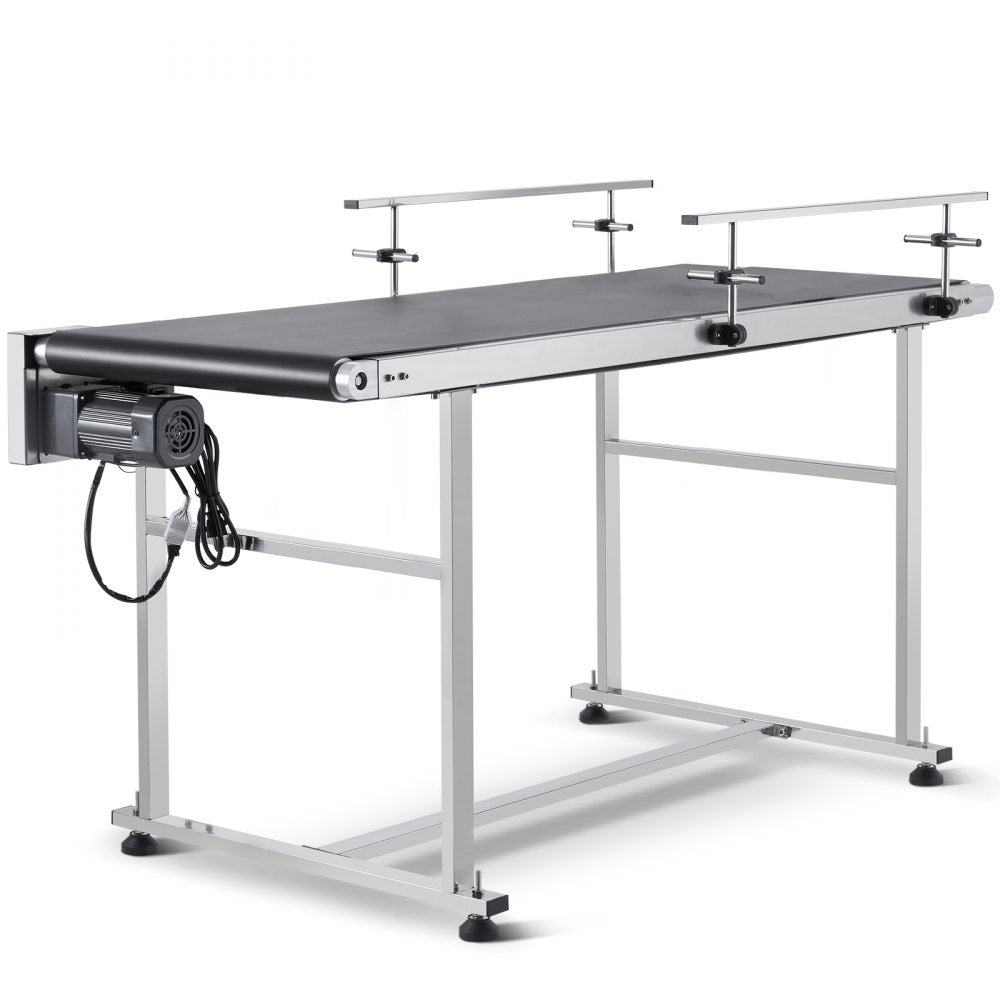 Belt Conveyor, 59 x 23.6 inch Conveyor Table, Heavy Duty Stainless Steel Motorized Belt Conveyor for Inkjet Coding Applications Powered PVC Belt Anti-Static Adjustable Speed (Double Guardrail)