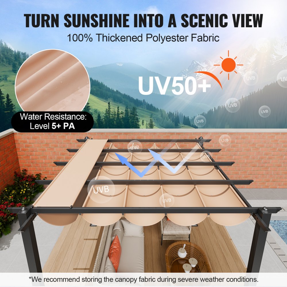 10`x10` Outdoor Retractable Pergola with Sun Shade Canopy Aluminum Beige