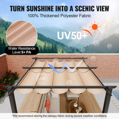 10`x10` Outdoor Retractable Pergola with Sun Shade Canopy Aluminum Beige