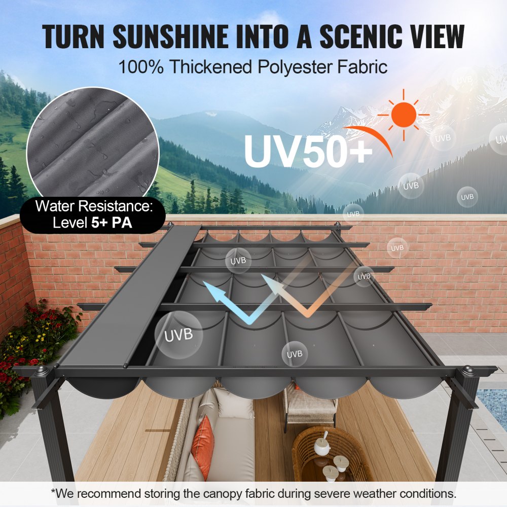 10`x13` Outdoor Retractable Pergola with Sun Shade Canopy Aluminum Gray