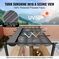 10`x13` Outdoor Retractable Pergola with Sun Shade Canopy Aluminum Gray