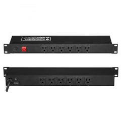 19" 1U PDU 12 Outlets Rack Mount Power Strip Surge Overload Protection