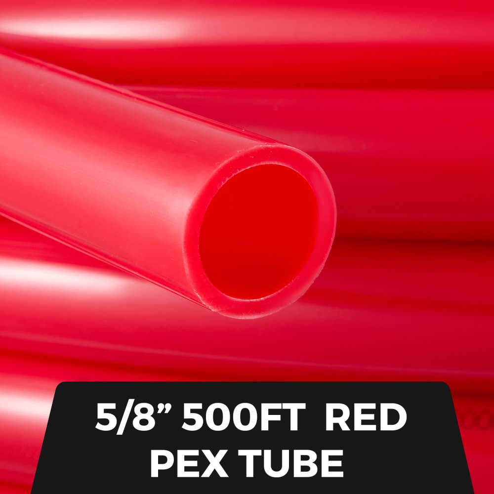 5/8-inch red oxygen barrier PEX tubing coil, 500 feet long.