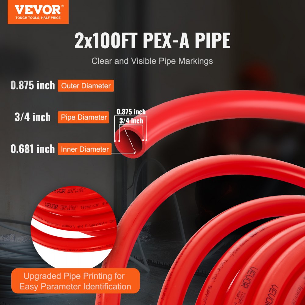Bostome PEX-A Pipe, 3/4 inch diameter, 100ft long, flexible tubing for hot and cold water plumbing.