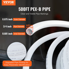 PEX Pipe 3/4 Inch, 500 Feet Length PEX-B Flexible Pipe Tubing for Potable Water, Pex Water Lines for Hot/Cold Water & Easily Restore, Plumbing Applications with Free Cutter & Clamps ,White