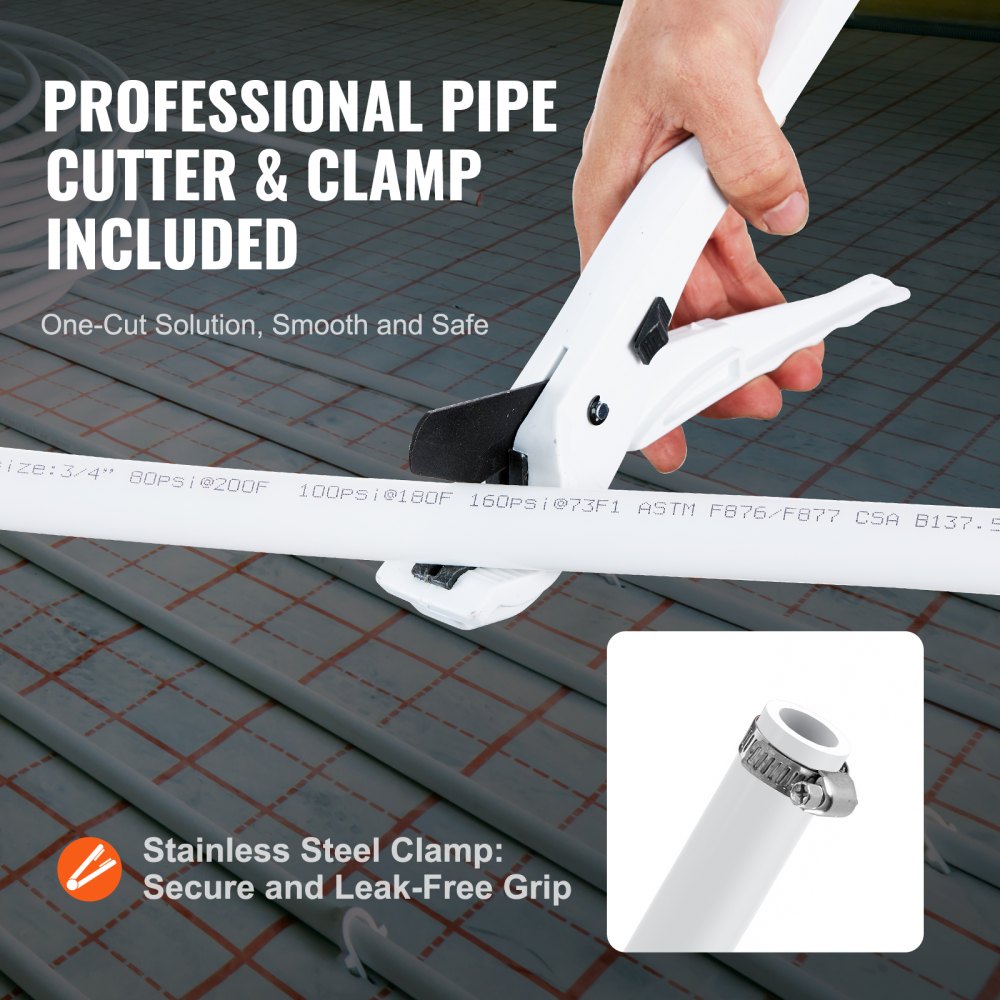 PEX Pipe 3/4 Inch, 500 Feet Length PEX-B Flexible Pipe Tubing for Potable Water, Pex Water Lines for Hot/Cold Water & Easily Restore, Plumbing Applications with Free Cutter & Clamps ,White