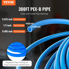 PEX Pipe 1/2 Inch, 300 Feet Length PEX-B Flexible Pipe Tubing for Potable Water, Pex Water Lines for Hot/Cold Water & Easily Restore, Plumbing Applications with Free Cutter & Clamps ,Blue