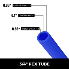 300ft coil of 3/4-inch blue non-barrier PEX tubing for hot and cold water plumbing.