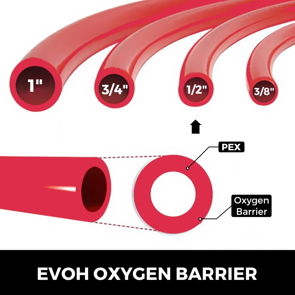 Bostome 1/2" oxygen barrier PEX tubing in a 900ft coil for radiant floor heating installations.